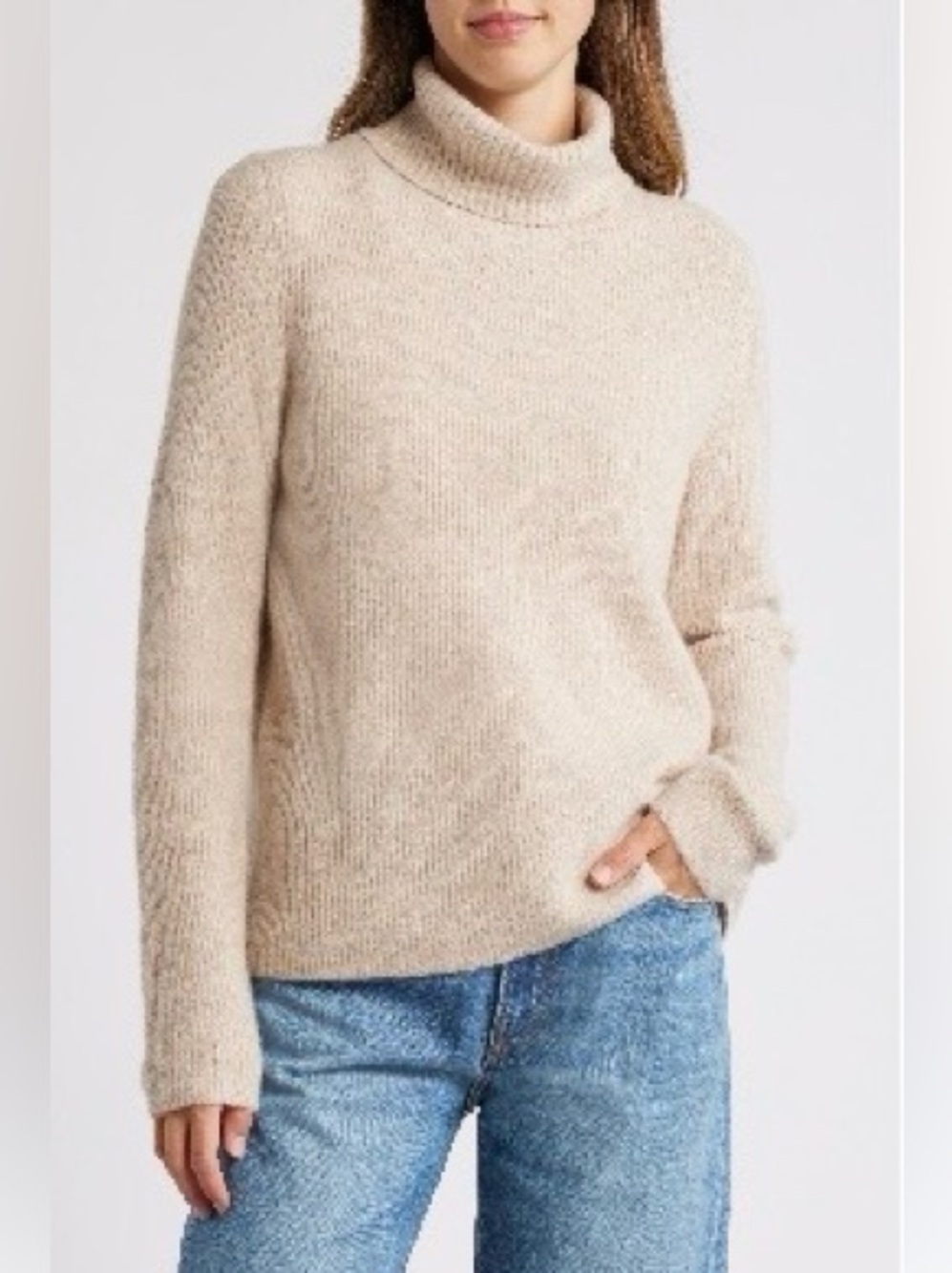 Caslon Rib Turtleneck Sweater - Medium, TAN DOESKIN HEATHER